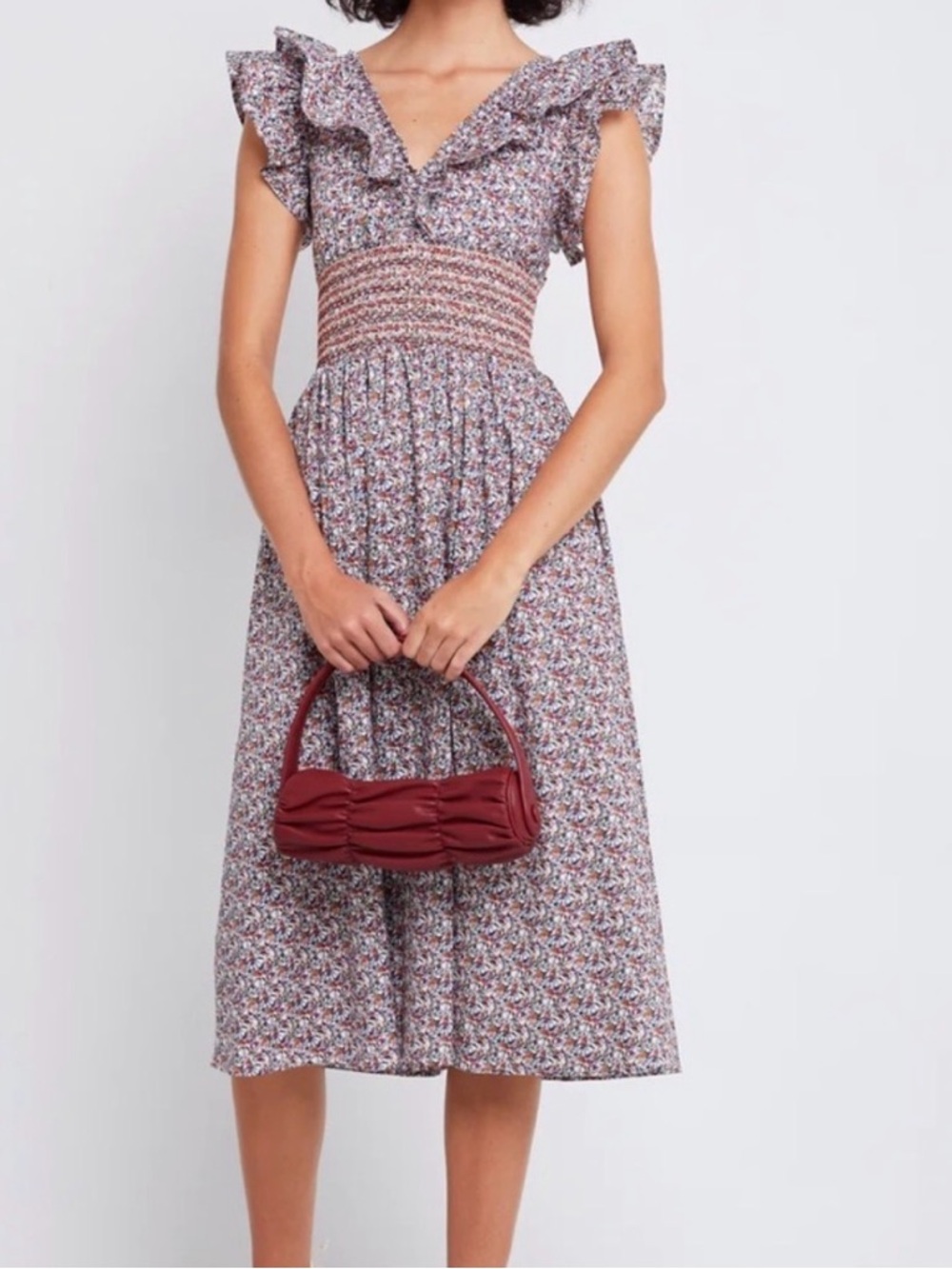 o.p.t Floral Smocked Waist Midi Dress in Multicolor